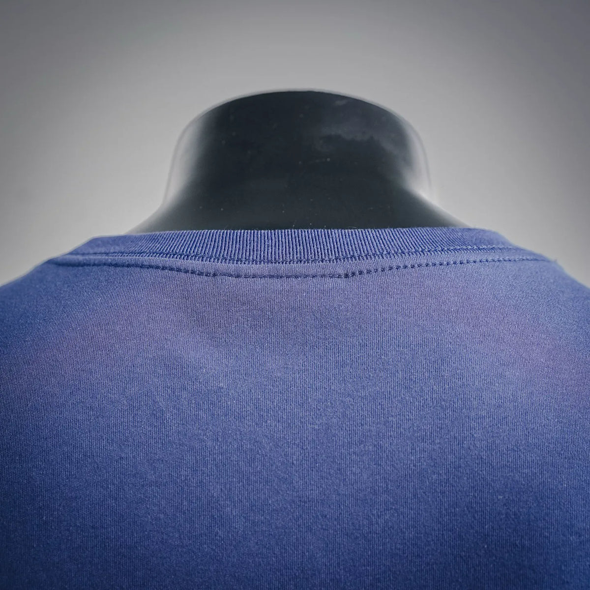 Blue Dior T-shirt close-up of crew neckline and back seam