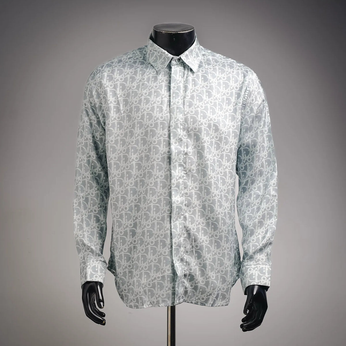 Dior long-sleeve button-up shirt in light blue and white monogram pattern