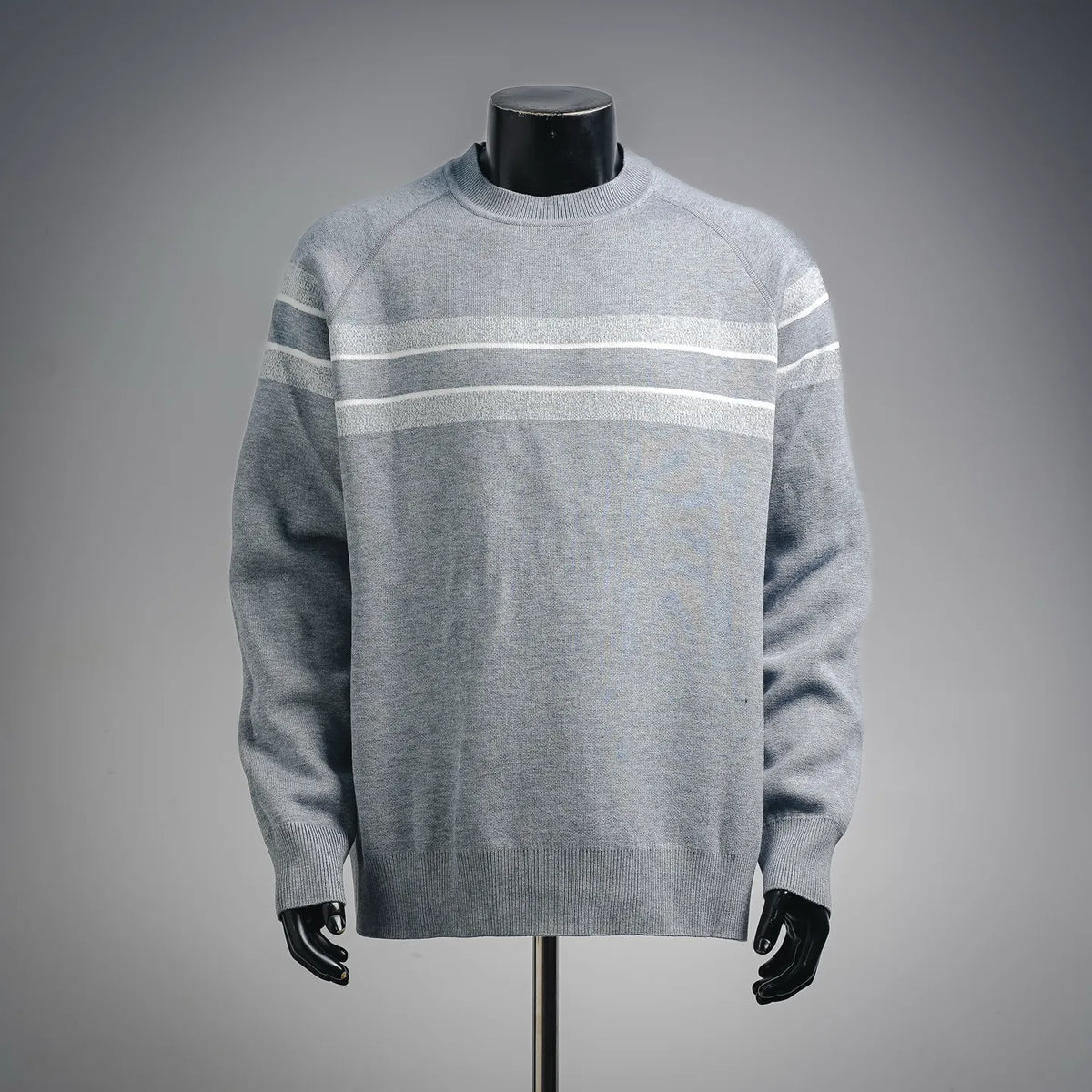 Dior long-sleeve sweater in heather gray with two horizontal striped bands