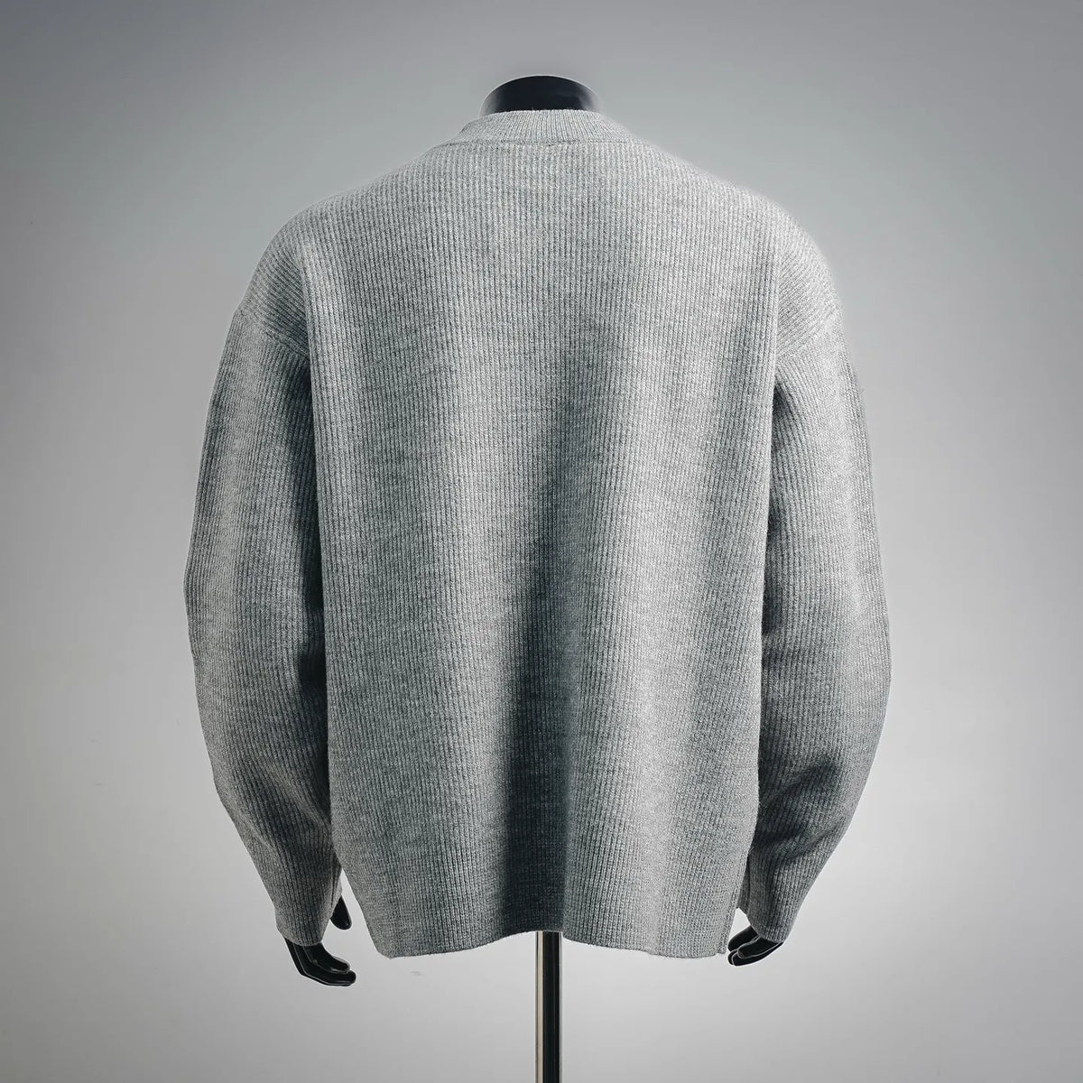 Dior long-sleeve knit sweater, light gray ribbed back view on mannequin