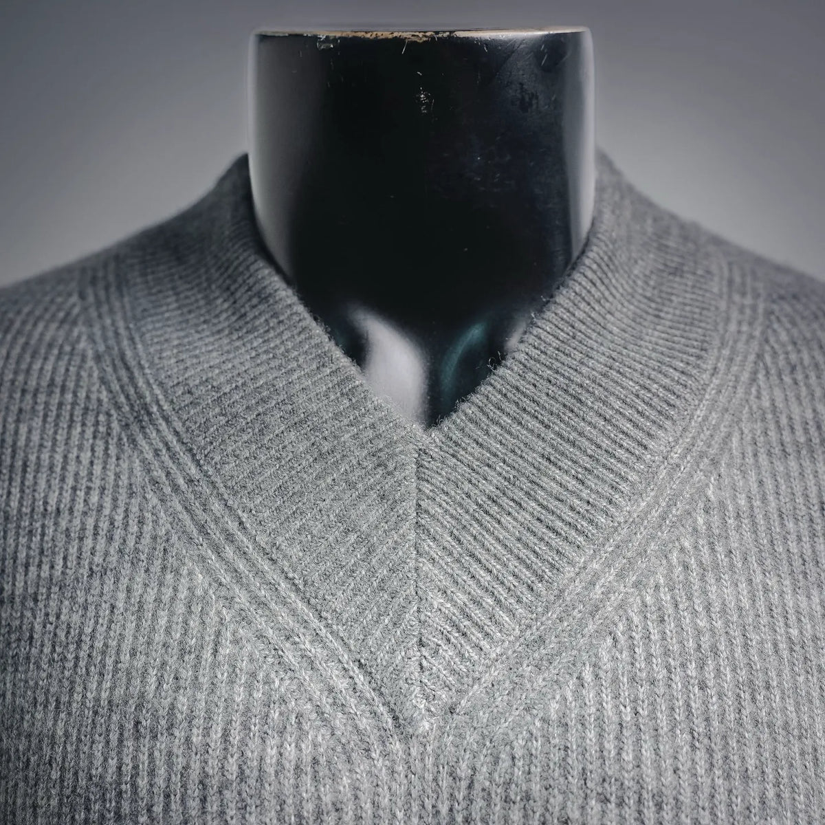 Dior knit sweater, light gray V-neck with ribbed collar detail