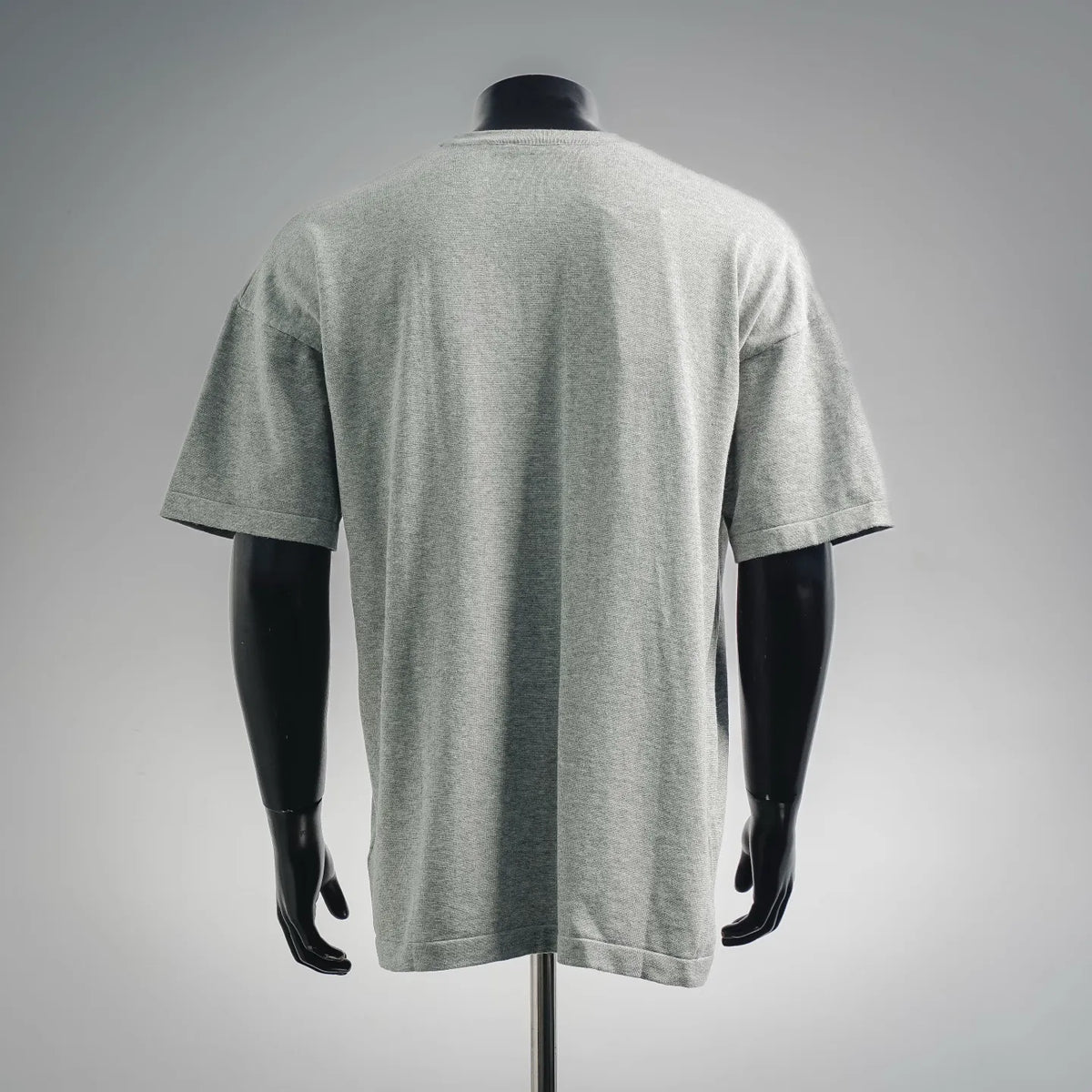Men's short-sleeve T-shirt on mannequin, heather gray with plain back