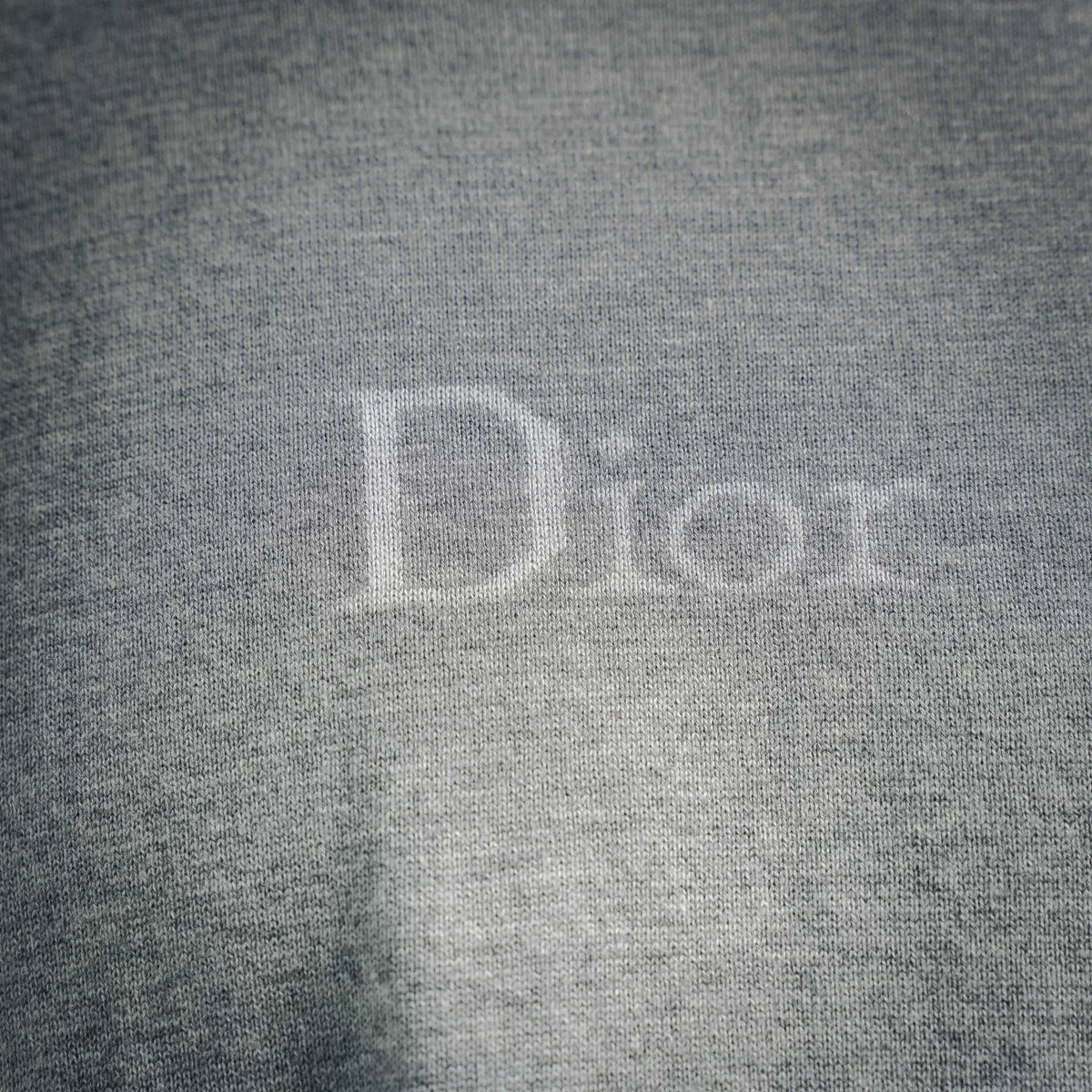 Heather gray T-shirt with large Dior logo print close-up