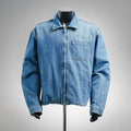 Light blue Dior denim zip-up jacket with stand collar and chest patch pocket