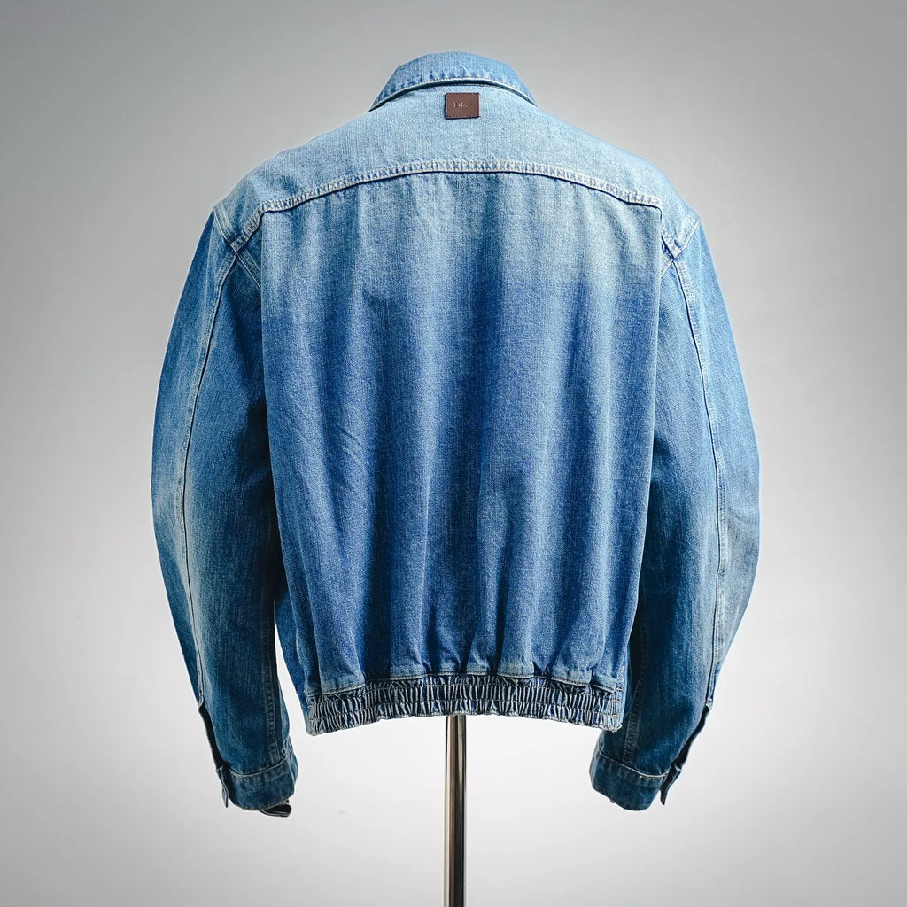 Light blue Dior denim jacket, back view, ribbed hem and cuffs