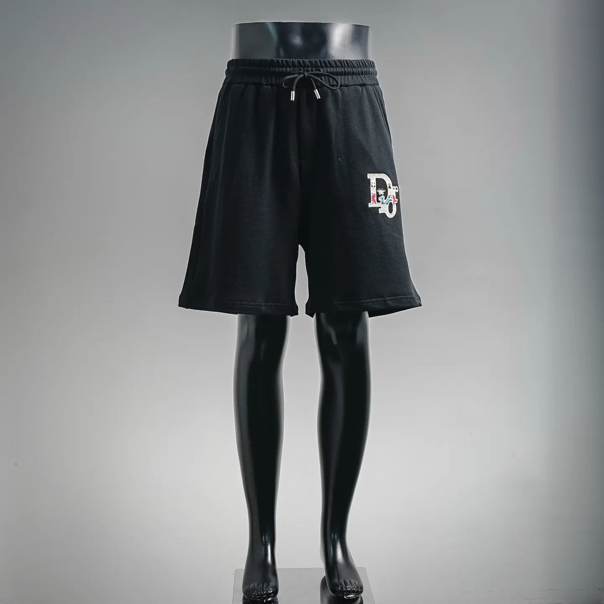 Dior black drawstring shorts with elastic waistband and side logo patch