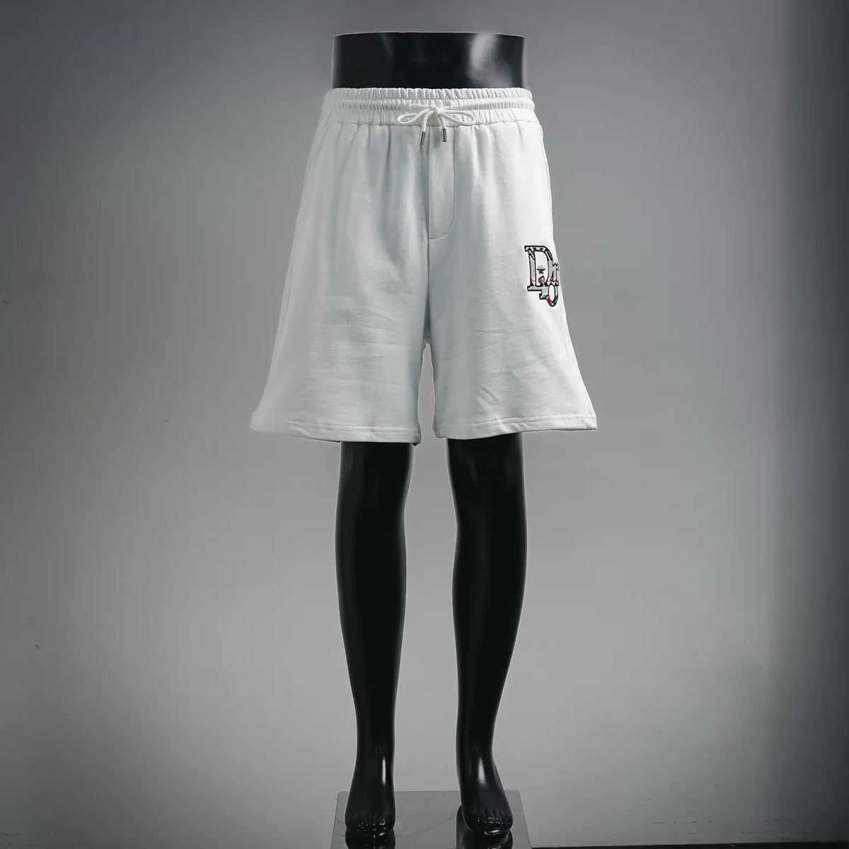 Dior white cotton drawstring shorts with embroidered side logo