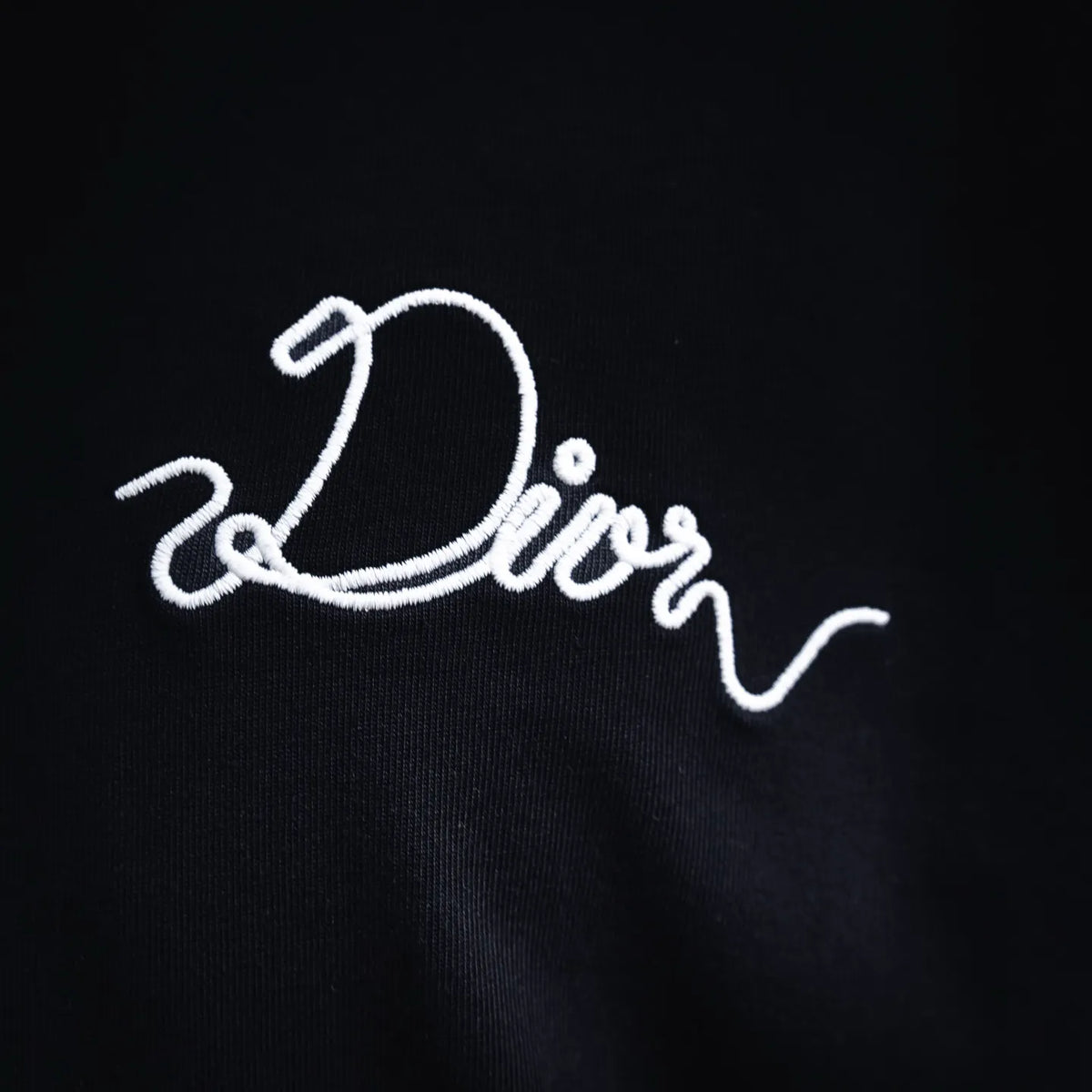 Dior T-shirt front logo embroidery in white on dark blue fabric