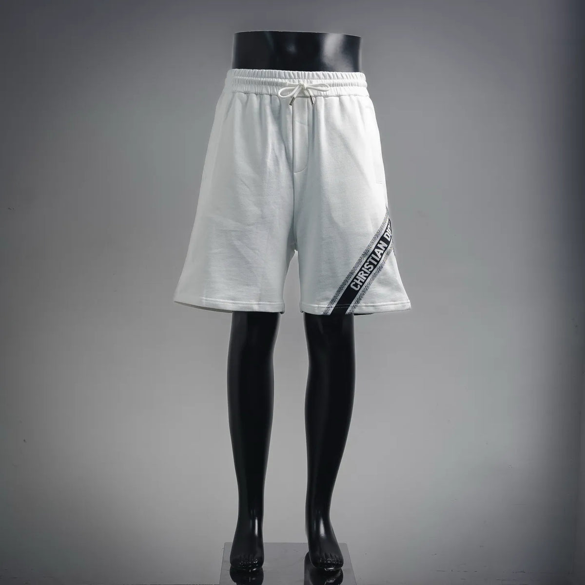Dior white drawstring shorts with elastic waistband and side logo patch