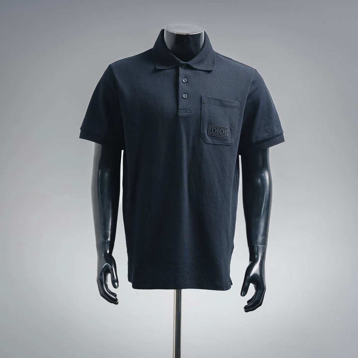 Dior short-sleeve polo shirt, dark navy, button placket and chest pocket