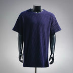 Dior short-sleeve knit shirt in dark blue with textured pattern and crew neckline