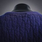 Dark blue textured knit shirt neckline and upper back view