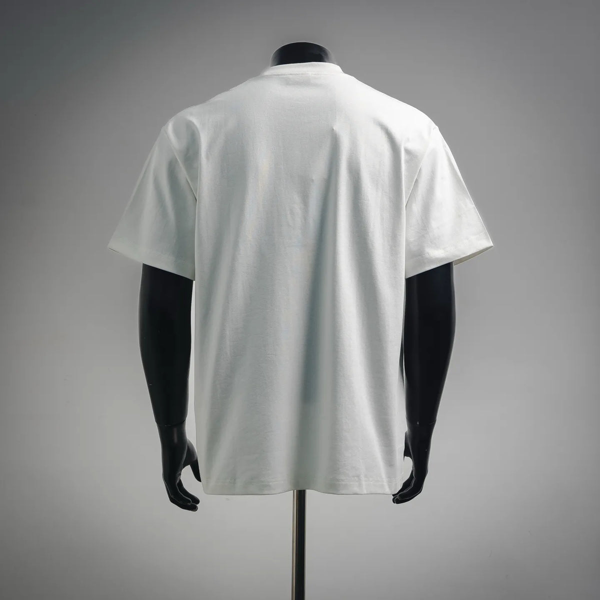 White Dior crewneck T-shirt with short sleeves, back view on mannequin