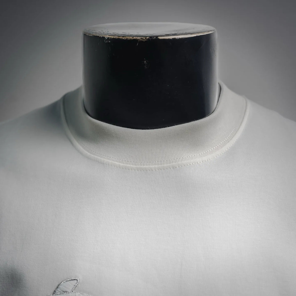 White Dior crewneck T-shirt neckline with ribbed collar close-up