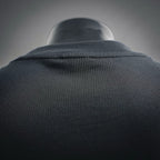 Black T-shirt back yoke seam with stitched neckline