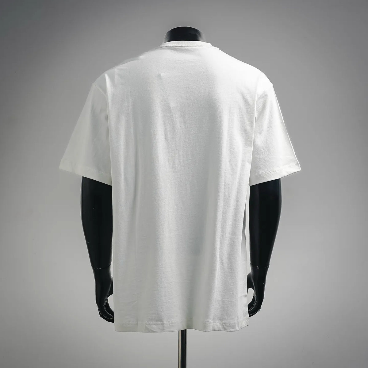 White short-sleeve crewneck T-shirt back view, plain clean design
