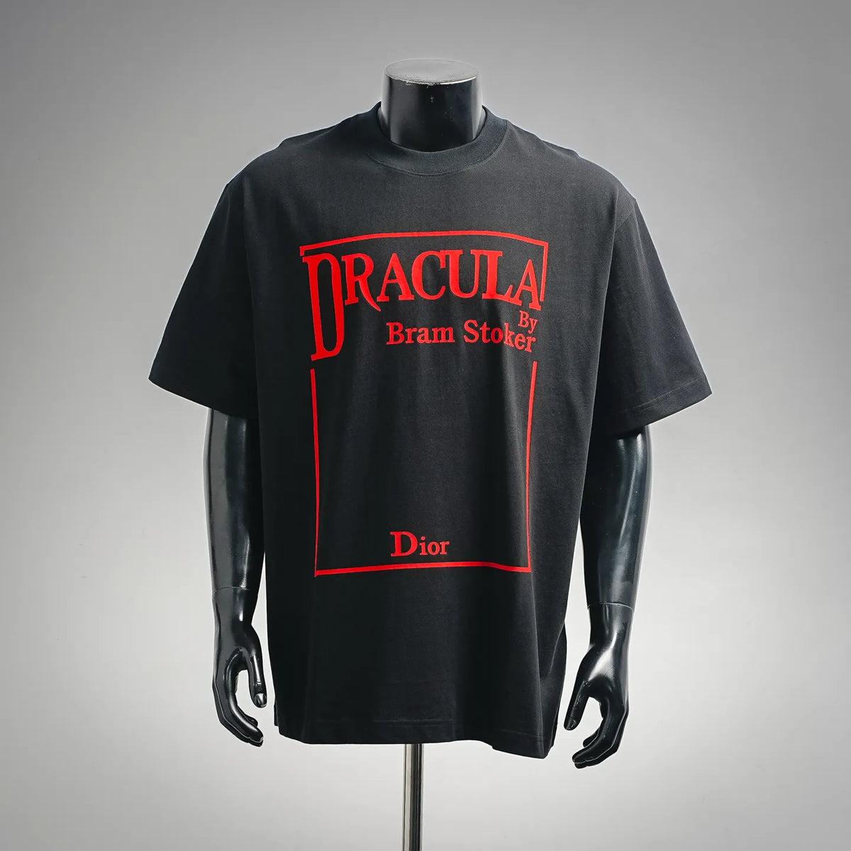 Dior graphic T-shirt, black crewneck short sleeves with red framed logo print