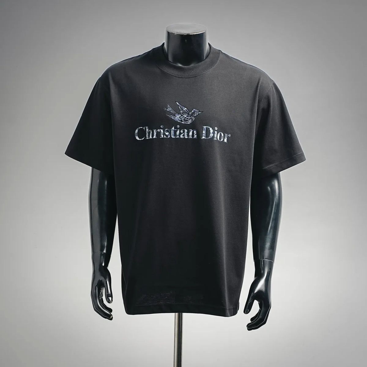 Black Dior short-sleeve T-shirt with front Christian Dior logo print on chest