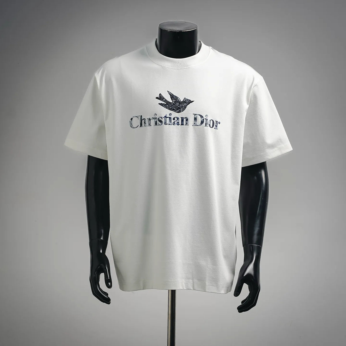 White crewneck T-shirt with Christian Dior graphic logo on the front