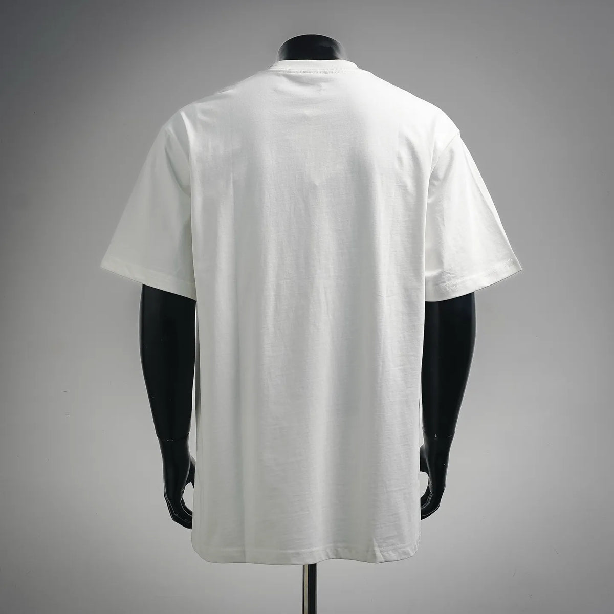 White short-sleeve T-shirt, plain back view on a mannequin.