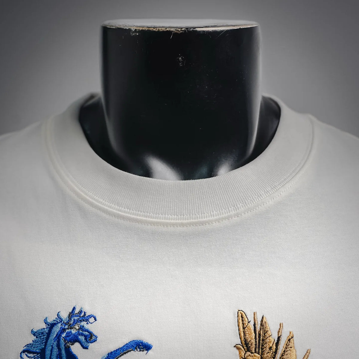 White Dior crewneck T-shirt neckline with ribbed collar and seam detail