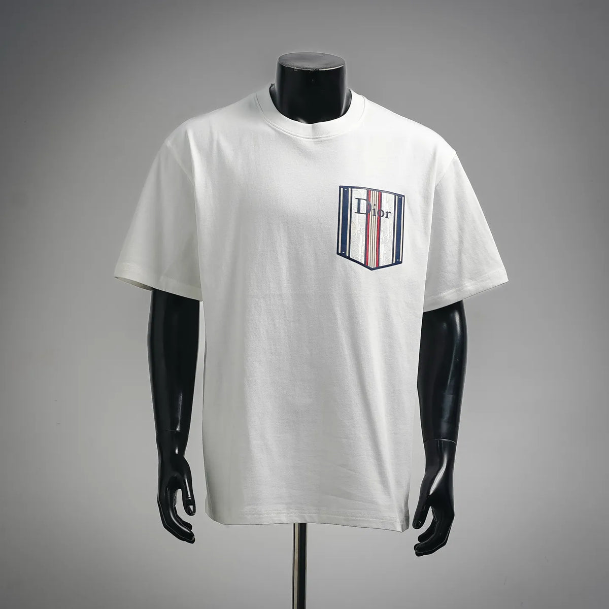 White Dior short-sleeve T-shirt with crew neck and multicolor chest logo