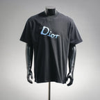Dior short-sleeve T-shirt, dark color, crew neck, front blue logo embroidery
