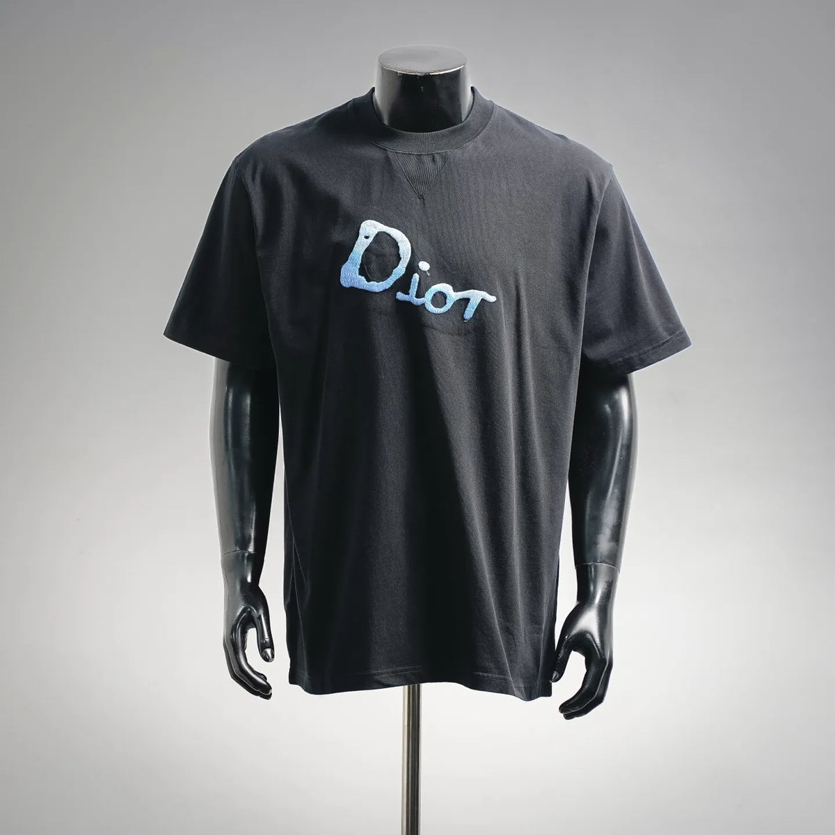 Dior short-sleeve T-shirt, dark color, crew neck, front blue logo embroidery