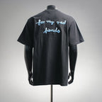 Dior short-sleeve T-shirt, back view, dark color, blue script embroidery