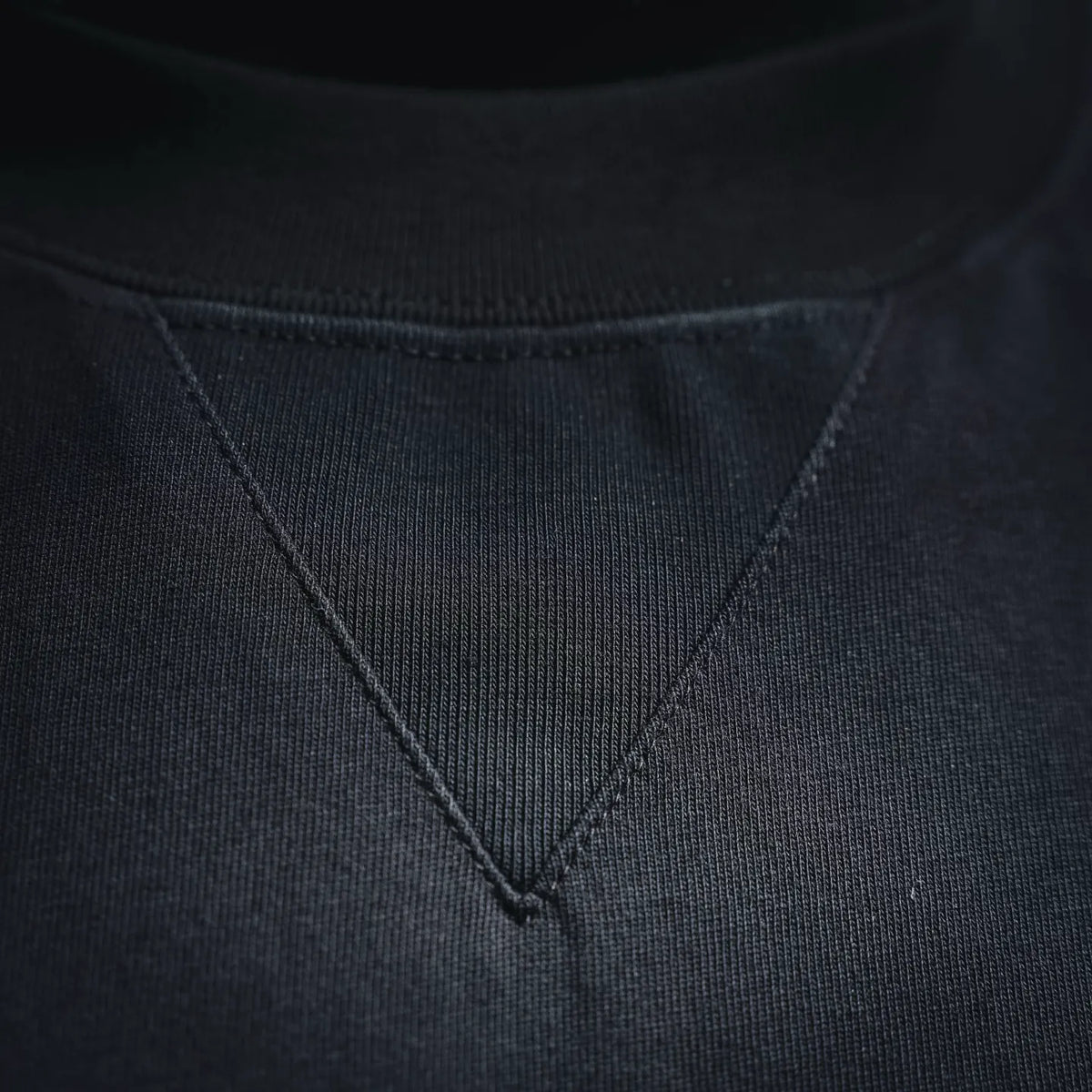 Dior short-sleeve T-shirt neckline close-up, dark ribbed collar with stitching