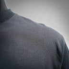 Dior short-sleeve T-shirt shoulder and sleeve close-up, dark knit texture