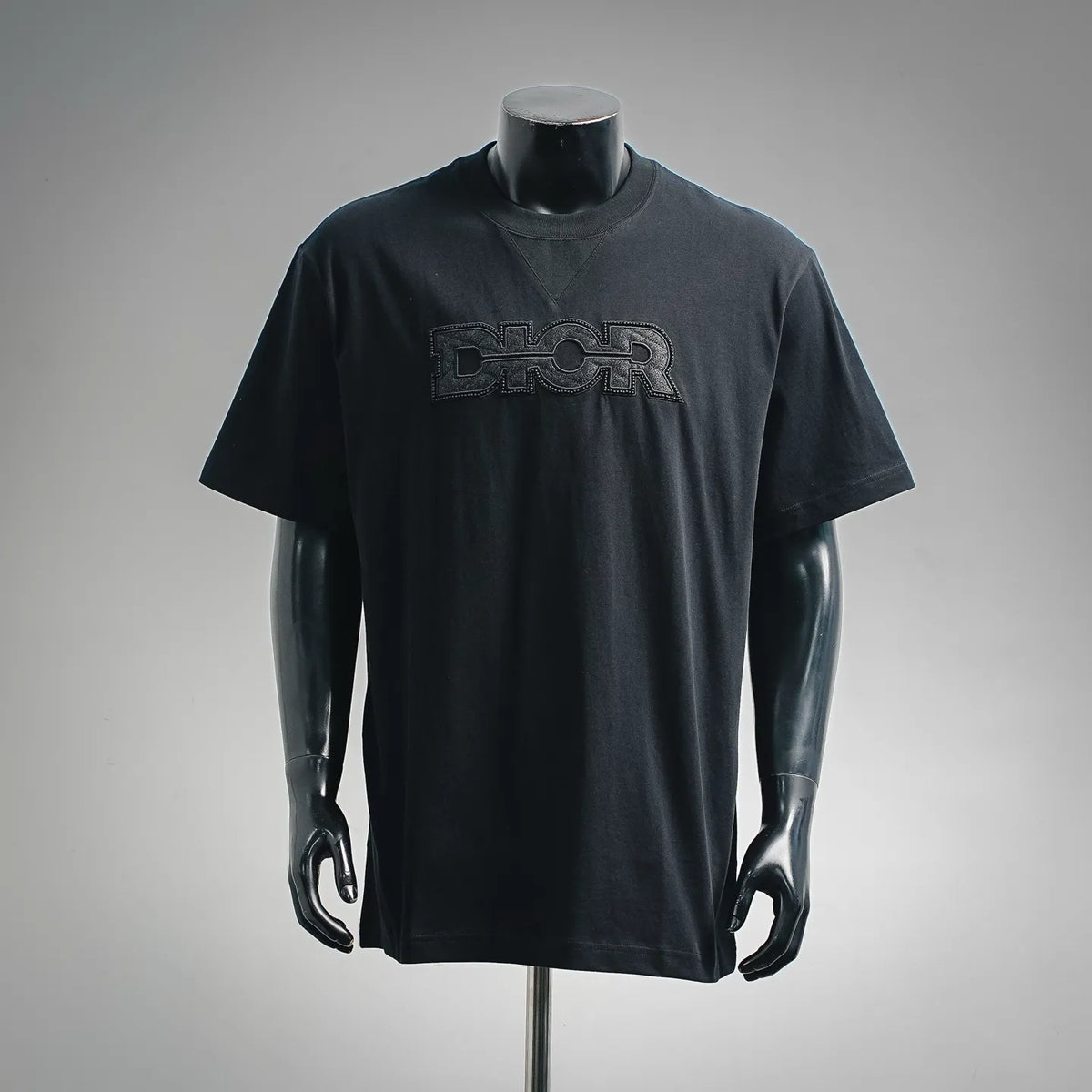 Dior short-sleeve T-shirt with front Dior logo print, dark color, crew neck