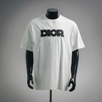 White Dior logo crewneck T-shirt on mannequin, front view