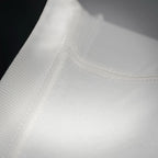 White Dior logo T-shirt collar edge close-up with stitched neckline trim