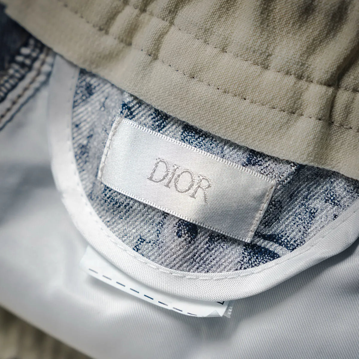 Dior shorts interior waistband label on white trim