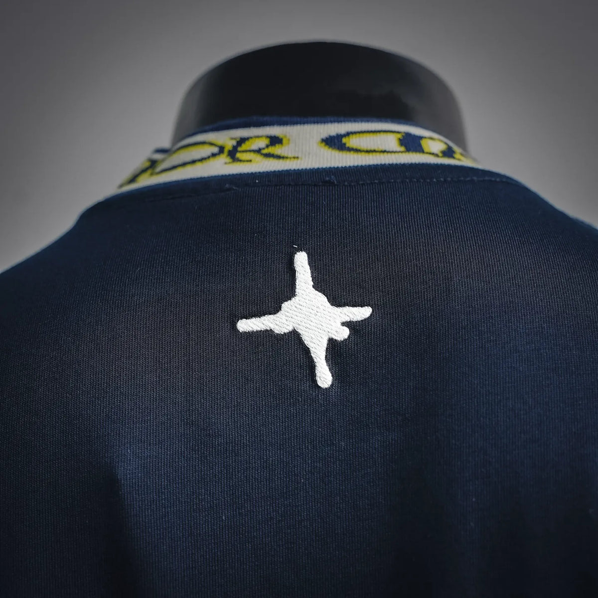 Dior T-shirt back, white airplane emblem on navy fabric
