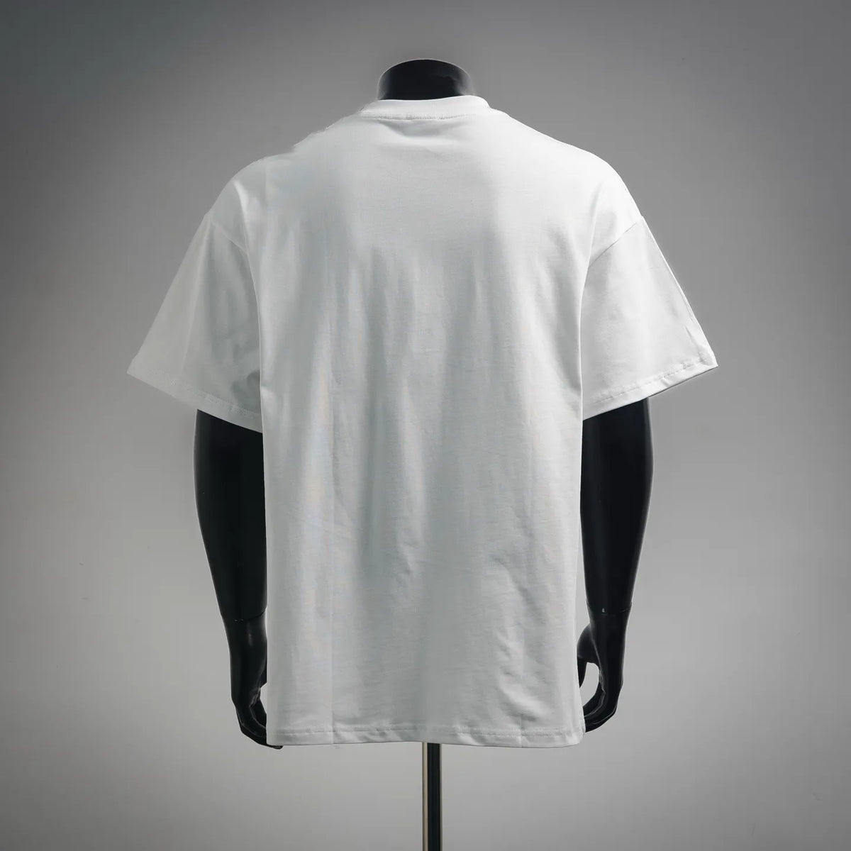 White Dior crewneck T-shirt on mannequin, back view with short sleeves