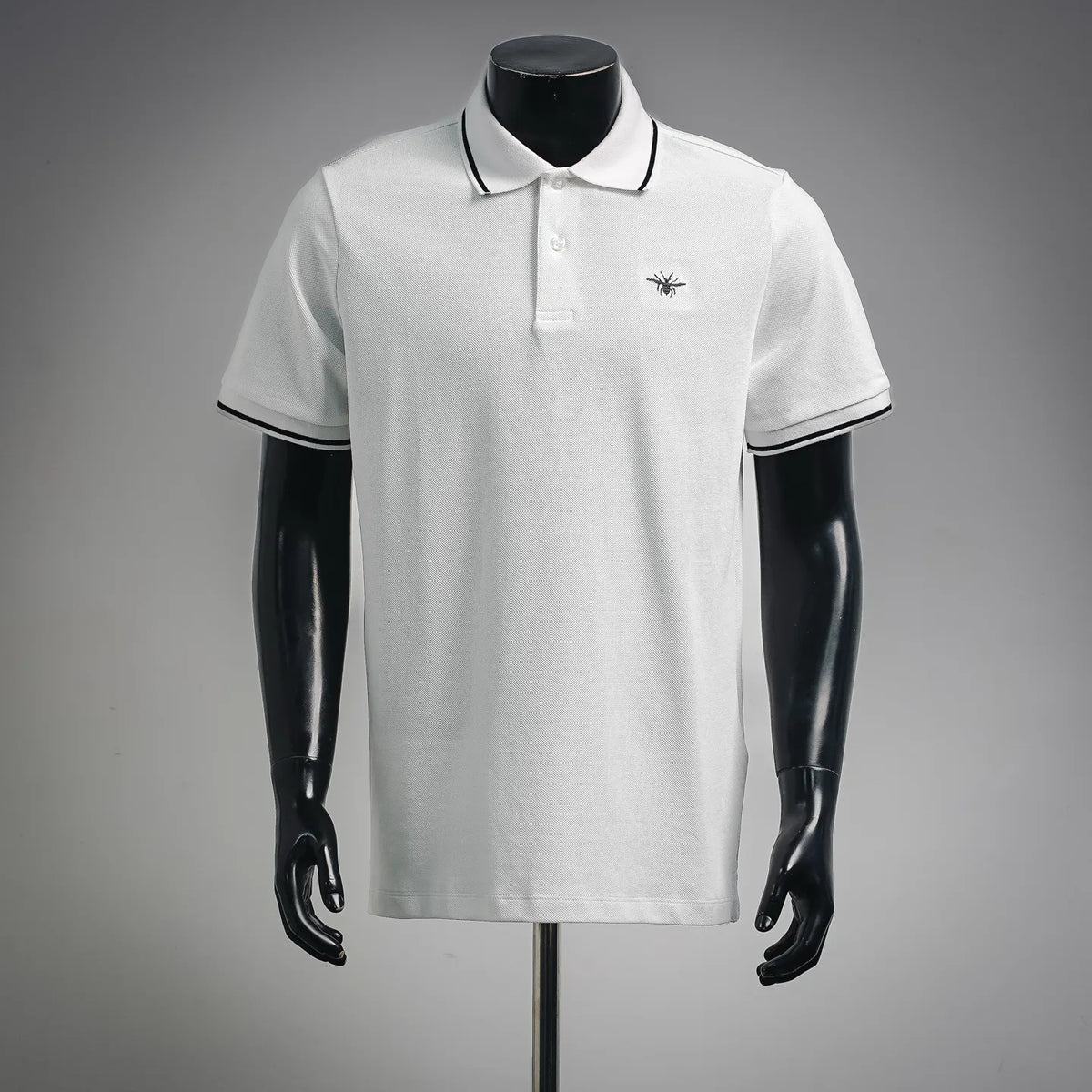 Dior white pique polo shirt with black-trim collar and bee logo