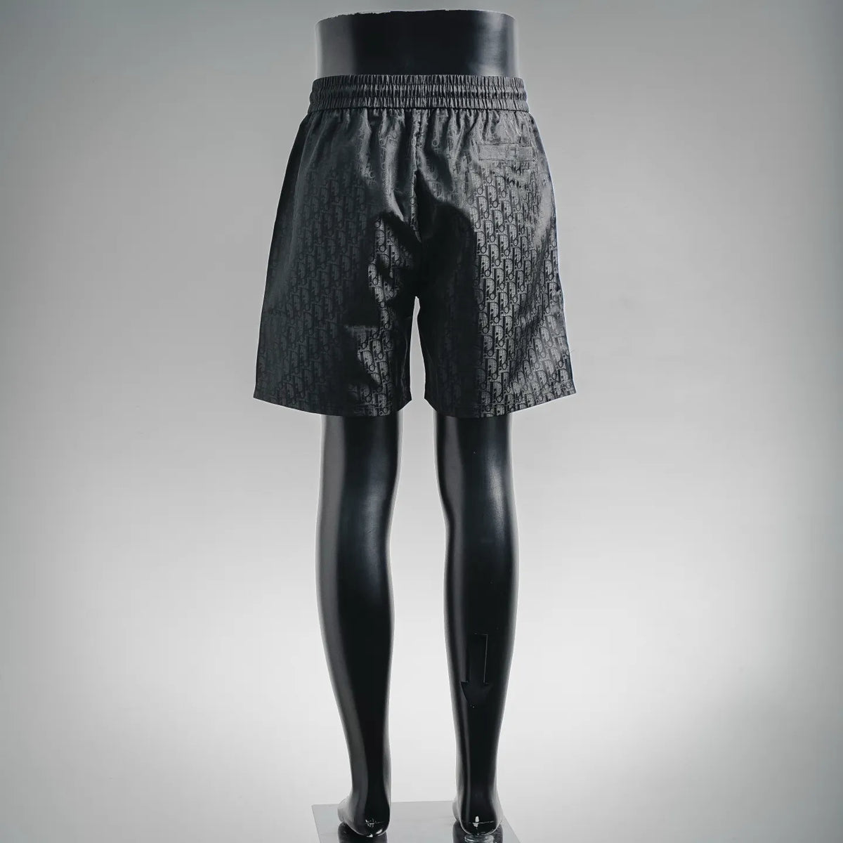 Dior black graphic shorts, rear view, elastic waistband and drawstring