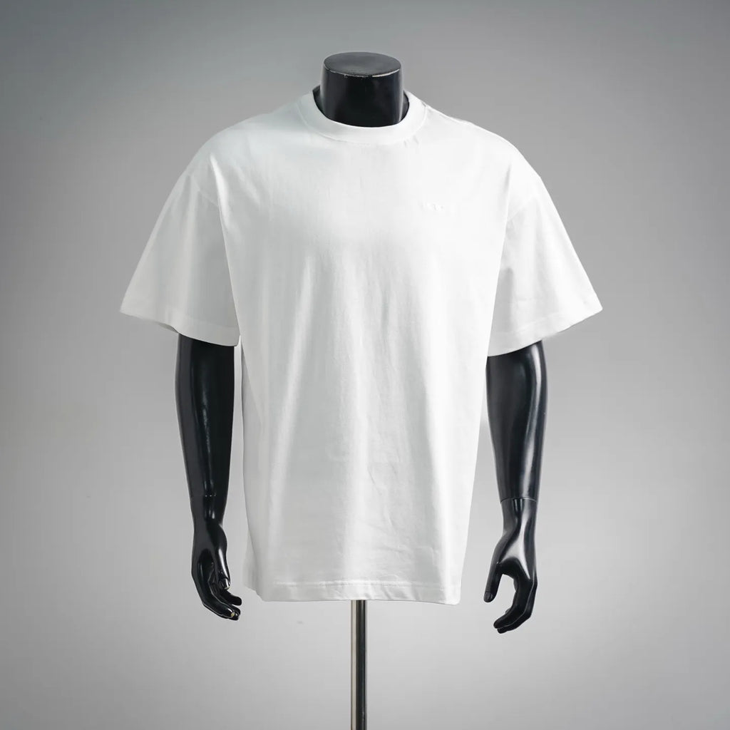 White short-sleeve crewneck t-shirt on a mannequin