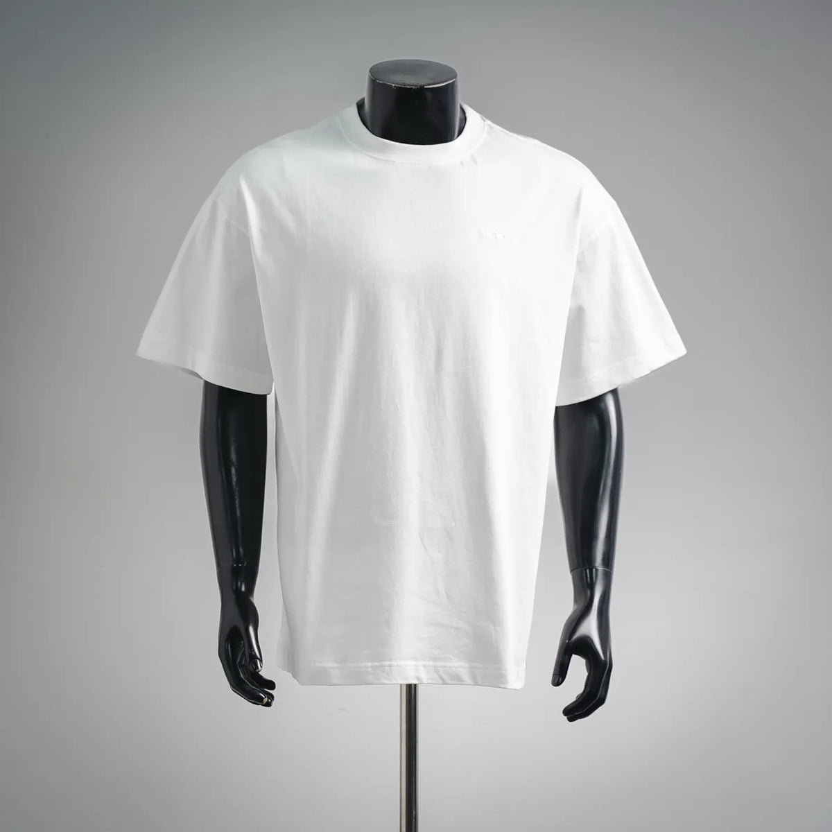 White short-sleeve crewneck t-shirt on a mannequin