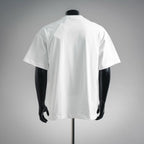 White short-sleeve crewneck t-shirt, back view on mannequin