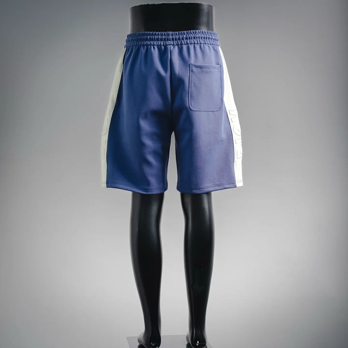 Dior blue track shorts, back view, elastic waistband and drawstring