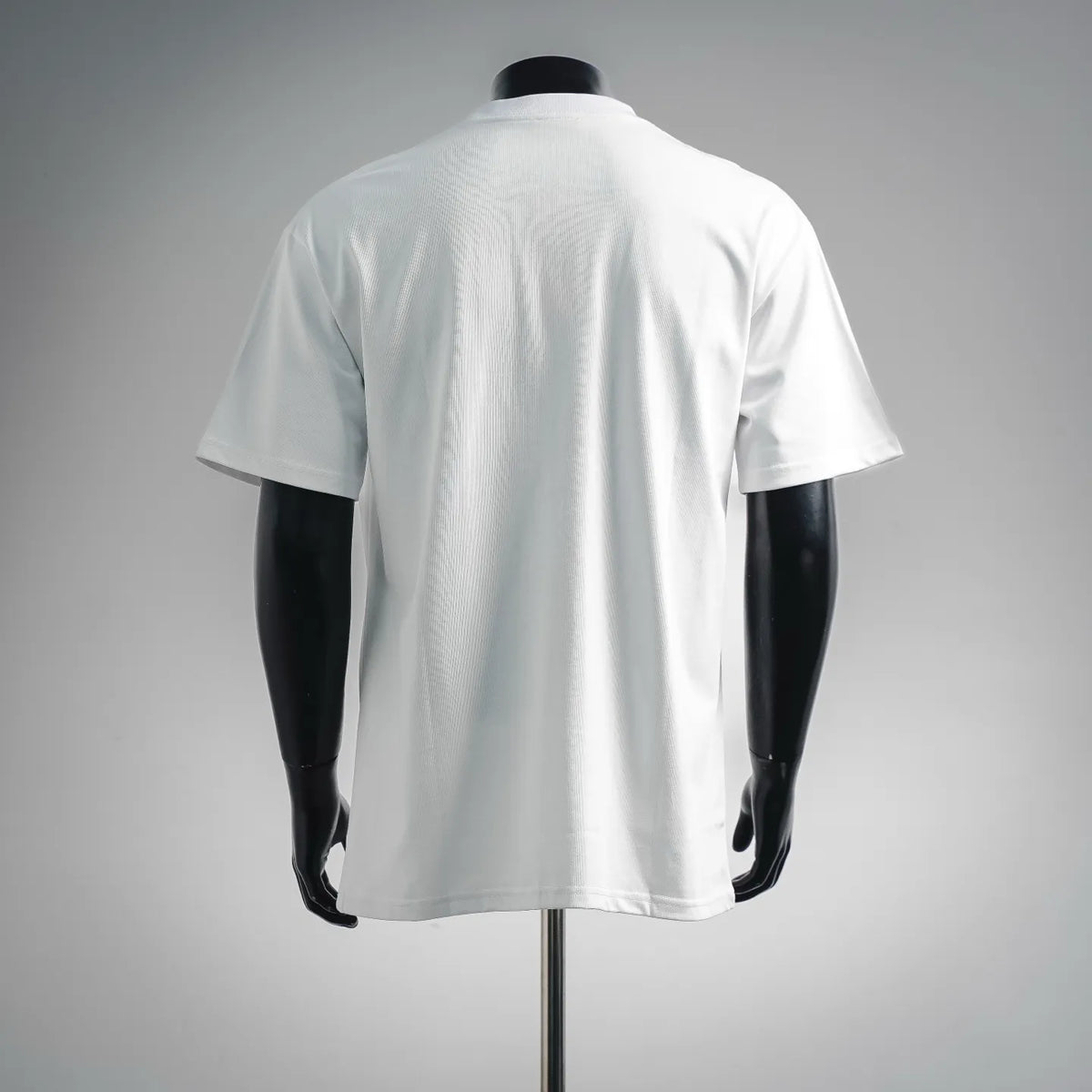 White short-sleeve T-shirt, plain back view on mannequin