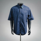 Dior short-sleeve button-up shirt, dark blue with button front and green clover logo