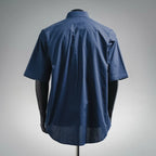 Dior short-sleeve button-up shirt, dark blue; rear view with curved yoke and pleats