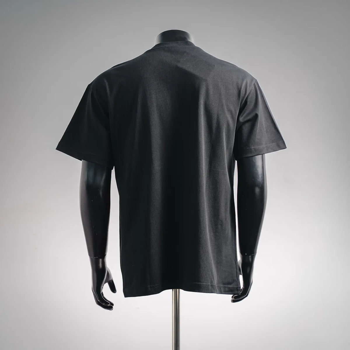 Black short-sleeve T-shirt, plain back with crew neck