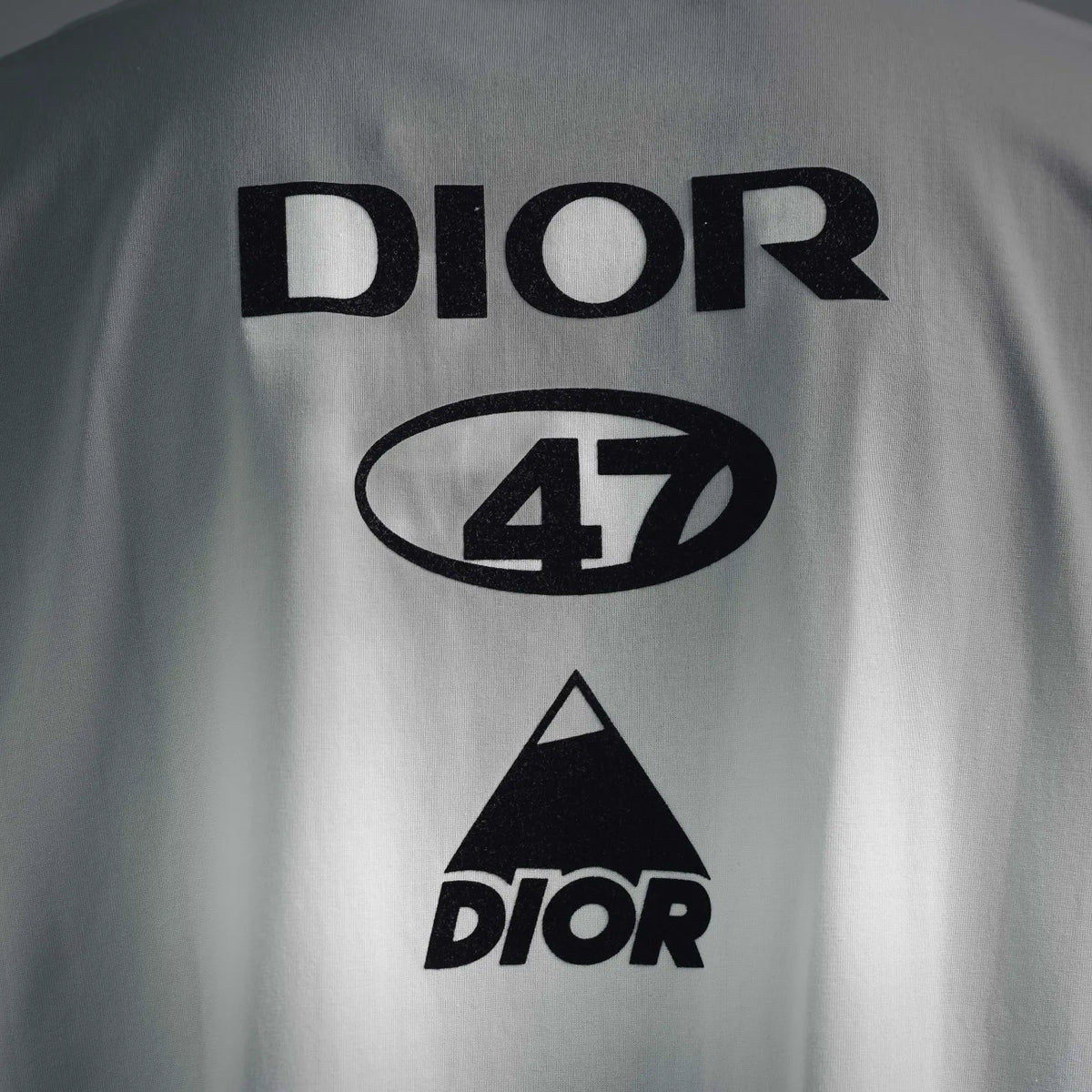 White Dior graphic logo print T-shirt front close-up