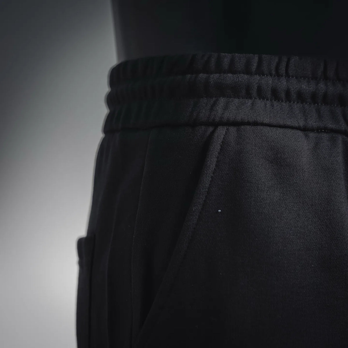 Black shorts with drawstring and elastic waistband