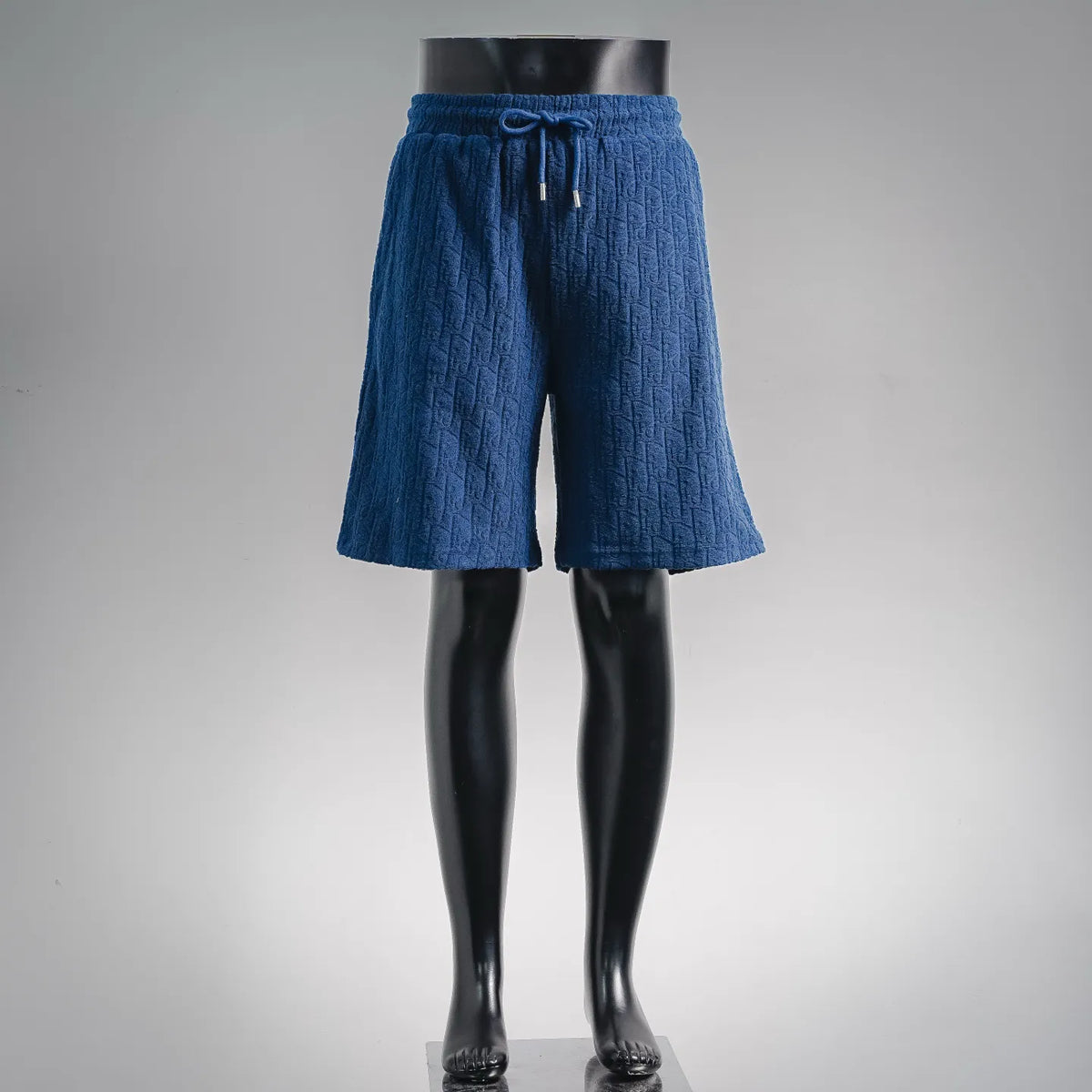 Dior blue textured pants with elastic waist and drawstring, wide short-leg